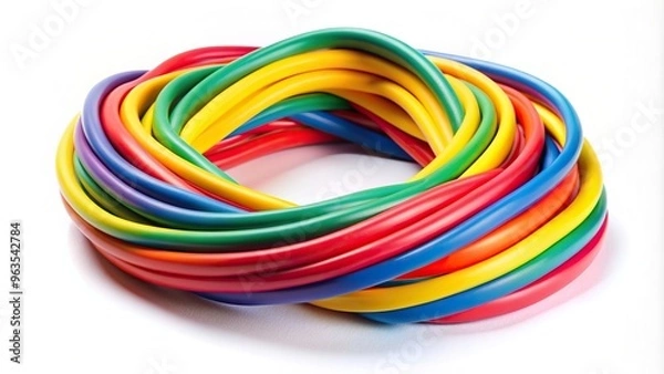 Fototapeta gym, band, accessory, workout, strength training, isolated, flexible, colorful, white background, vibrant, Colorful resistance band with vibrant colors isolated on a white background
