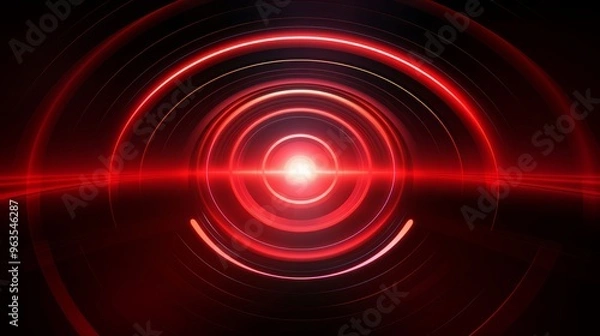 Fototapeta Abstract technology futuristic neon circle glowing red light lines with speed motion blur effect on dark red background. Vector illustration