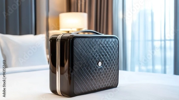 Obraz Futuristic Compact Travel Safe with Security Features in Augmented Reality Hotel Room Display