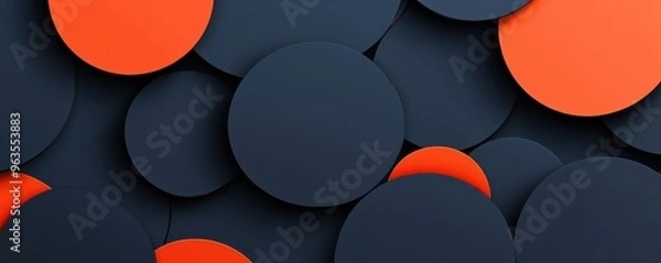 Fototapeta Modern phone wallpaper with dark blue and orange abstract circular patterns creating a visually striking design