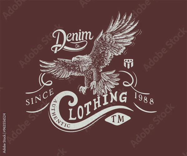 Obraz vintage eagle vector art  for clothing, eagle graphic print design, denim brand typography, eagle flying hand drawn vector 