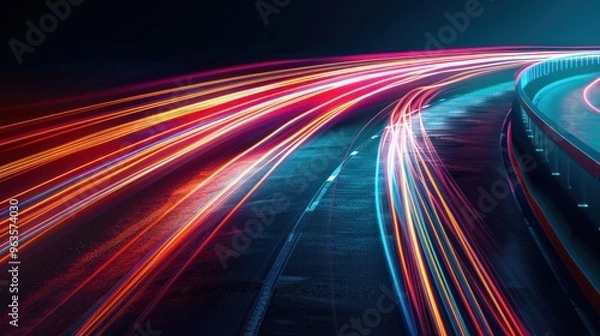 Fototapeta Abstract Light Trails on a Winding Road