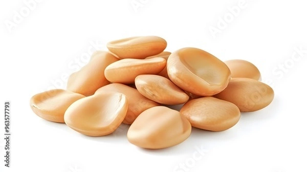 Obraz Realistic close-up of dried fava beans on a white background, highlighting their slightly wrinkled surface and beige color with subtle shadows