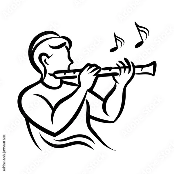 Fototapeta Person Playing Flute: Melodious Expression in Simple Lines