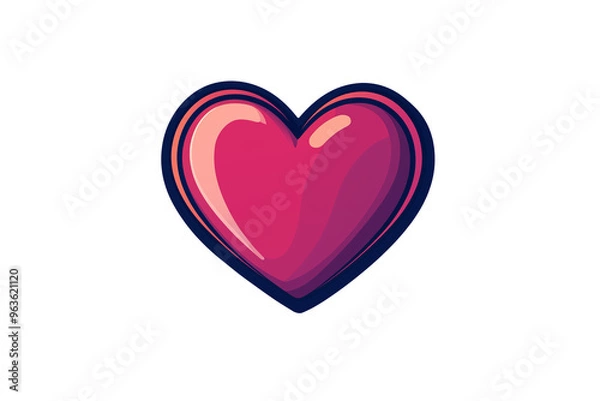 Obraz A vibrant and glossy pink heart icon with a smooth gradient, outlined with a dark blue border isolated on white background. Png