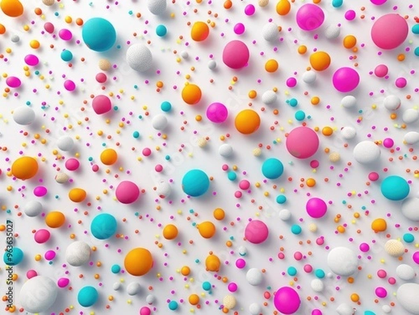 Fototapeta A colorful background of many different colored balls. The balls are of various sizes and colors, and they are scattered all over the background. The image has a playful and fun vibe, as the colors