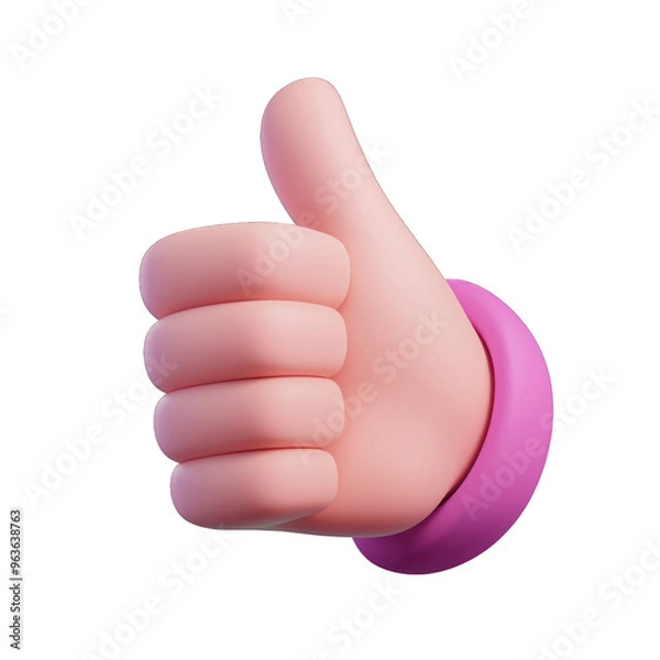 Fototapeta A colorful 3D illustration of a thumbs-up gesture, symbolizing approval, positivity, and encouragement in digital communication. 3d render