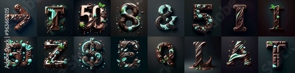 Fototapeta Chocolate and mint Lettering Typeface. AI generated illustration