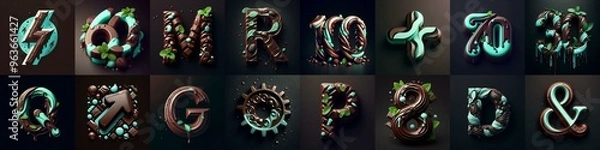 Fototapeta Chocolate and mint Lettering Typeface. AI generated illustration