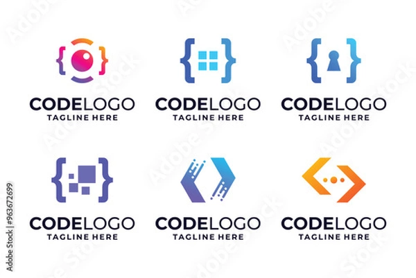 Fototapeta Set of colorful coding logo design