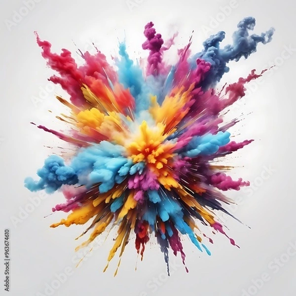 Fototapeta Colorful explosion of colored powder on white background, abstract colorful burst and smoke Creating a Dynamic and Stunning in white background