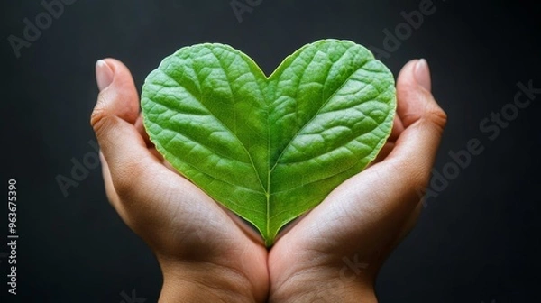 Fototapeta Heart-Shaped Leaf in Hands