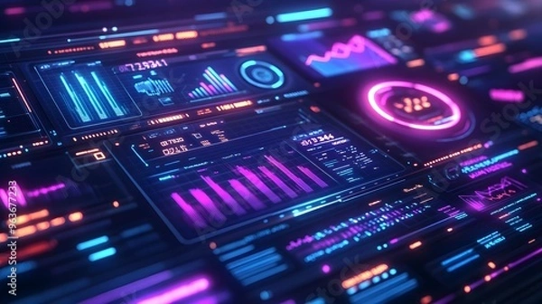 Fototapeta Futuristic Digital Interface with Neon Lights