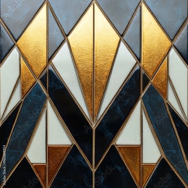 Obraz Geometric Art Deco Tile Pattern with Metallic Accents in 5:2 Ratio