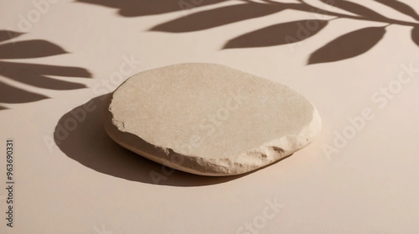 Obraz Abstract empty beige stone with leaves shadows on beige background. Soft light, serene and natural atmosphere. Minimalism concept