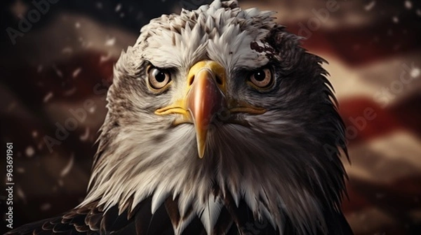 Fototapeta Wavy American flag with an eagle symbolizing strength and freedom . 4th of July Memorial or Independence day background.