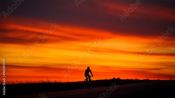 Fototapeta 秋の夕暮れに自転車を漕ぐ