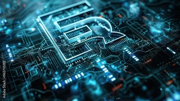 Fototapeta High-tech E design with embedded circuit patterns and a modern fee