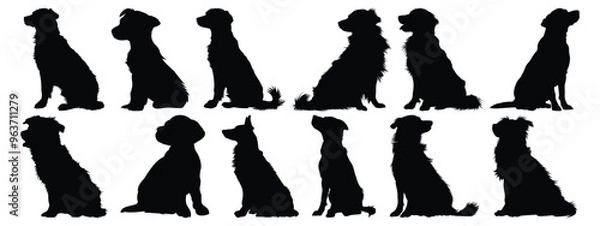 Fototapeta Dog silhouettes set, pet pack of vector silhouette design, isolated background