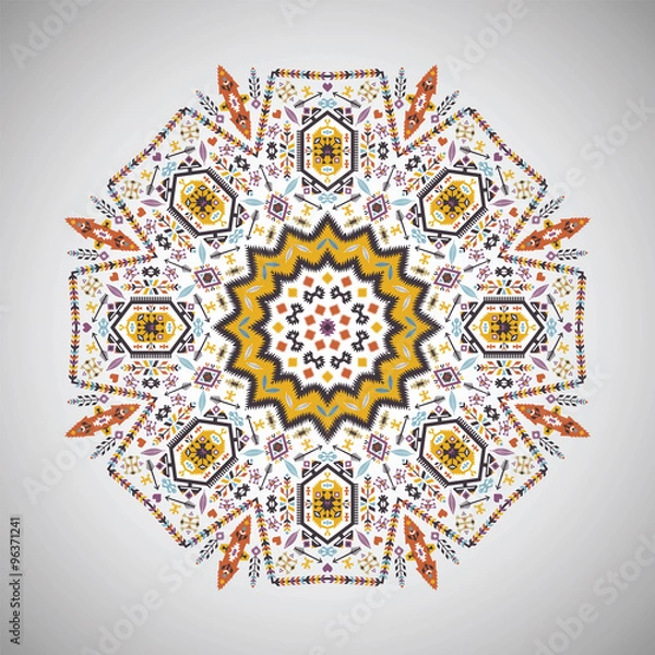 Fototapeta Ornamental round geometric pattern in aztec style
