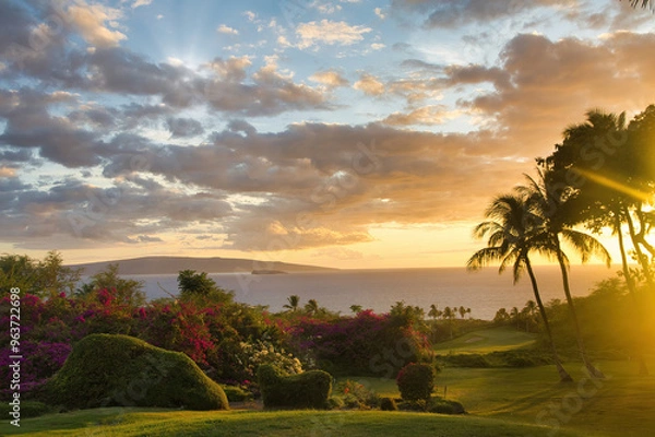 Fototapeta Wailea sunset with Molokini,