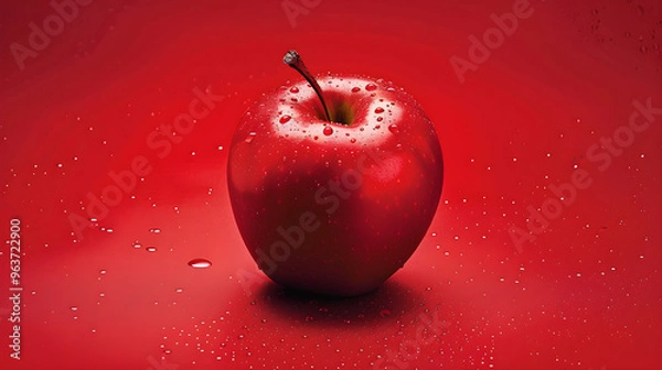 Fototapeta Vibrant red apple stands out on a matching scarlet background with raw, unique artistic style.