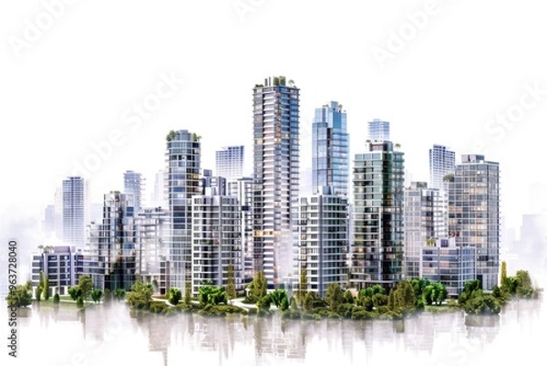 Fototapeta Urban landscape with high-rise structures, suitable for urban planning or architecture projects