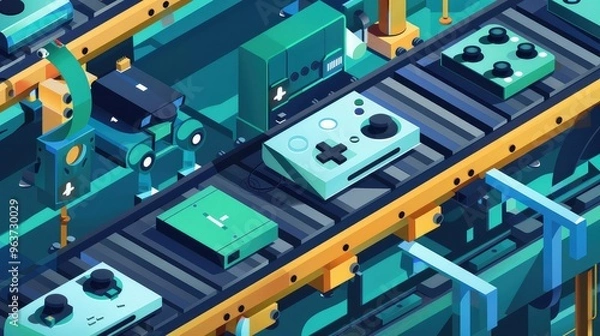 Fototapeta Video Game Console Production Line, Modern Factory Automation