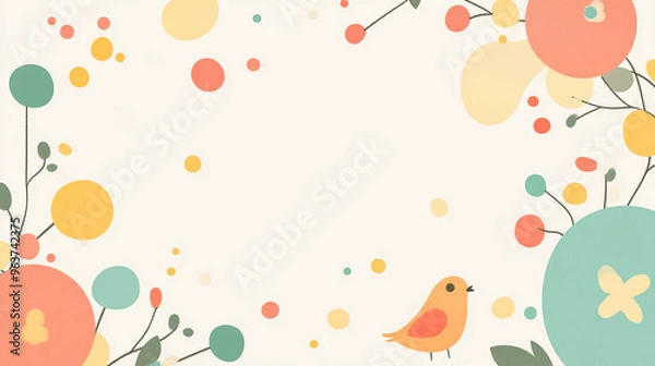 Fototapeta 可愛い鳥と花のカラフルなフレーム