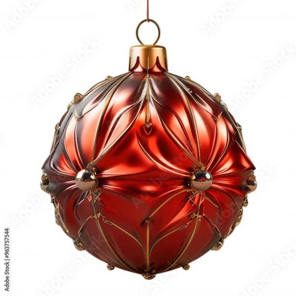 Obraz Red and Silver and Gold Christmas Ball 3d Element PNG 4K
