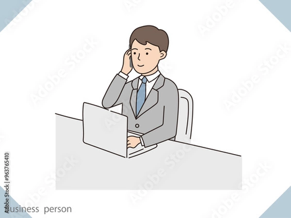 Fototapeta スマホで電話をしているビジネスマンのイラスト