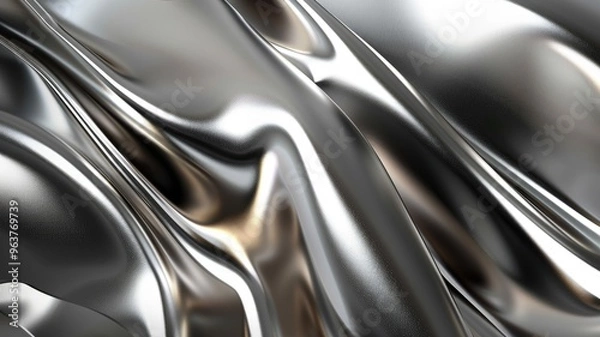 Fototapeta Abstract image of shiny, wavy metallic surface with reflections