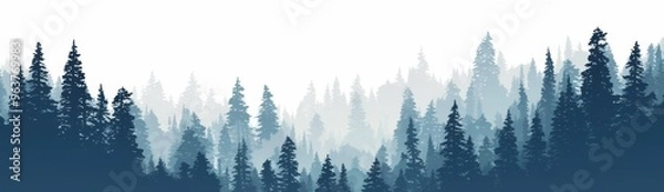 Obraz Seamless Pine Forest Pattern with Gradient from Light Gray to Dark Blue on White Background