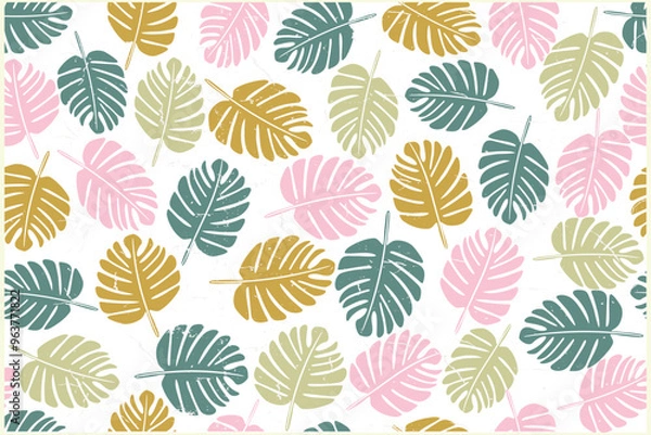 Fototapeta Floral seamless pattern with leaves. tropical background, design textile abstract flower background, batik print textile pattern. seamless pattern. Vintage floral batik. wallpaper, tapestries textiles