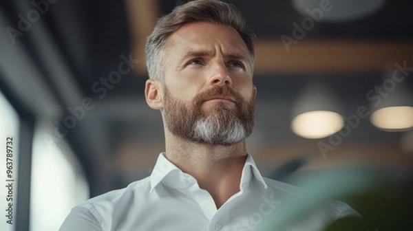 Fototapeta Focused Business Executive Contemplating Problem Solving Strategies