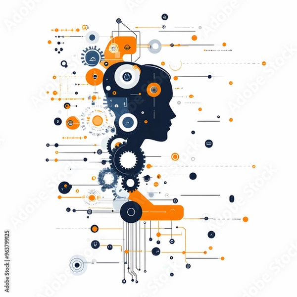 Obraz Flat AI Powered Automation Flow Vector Concept: Clean Abstract Illustration with Gears and Data Streams on White Background Highlighting Efficiency and Precision in Smart Business Automation