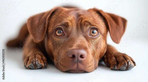 Fototapeta Pet lying down on white background