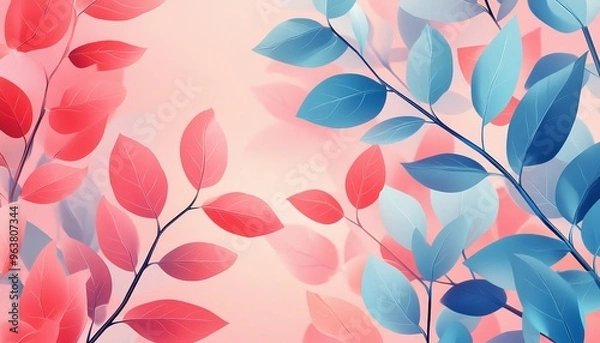Fototapeta Flat Illustration of Leaves in Shades of Red and Blue