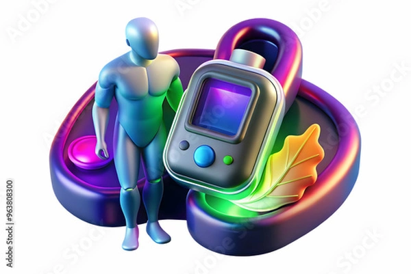 Fototapeta Vibrant Glowing Digital Art of a Diabetic Person Using Insulin Pump Amid Neon Effects - A Modern Diabetes Management Concept on World Diabetes Day