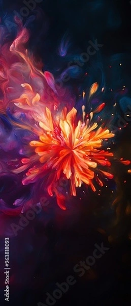 Obraz Vibrant explosion of colorful paint in dark background, creating a mesmerizing abstract visual effect, perfect for creative projects and backgrounds.