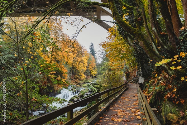 Fototapeta Waterfall on an Autumn day in Tumwater Park Washington
