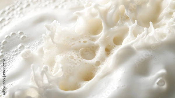 Fototapeta visual of creamy white foam from a body wash cascading down the skin, showcasing its soothing and nourishing effects