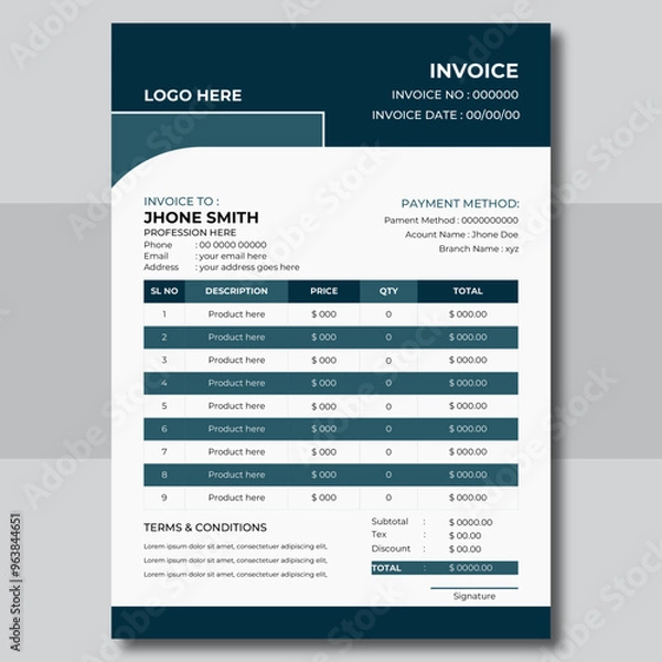Fototapeta Invoice minimal design template