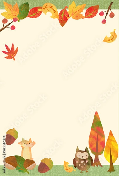 Obraz 秋の絵本みたいなかわいいフレーム