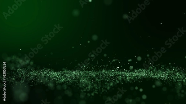 Obraz Glitter light green particles stage abstract background. Flickering particles with bokeh effect.
