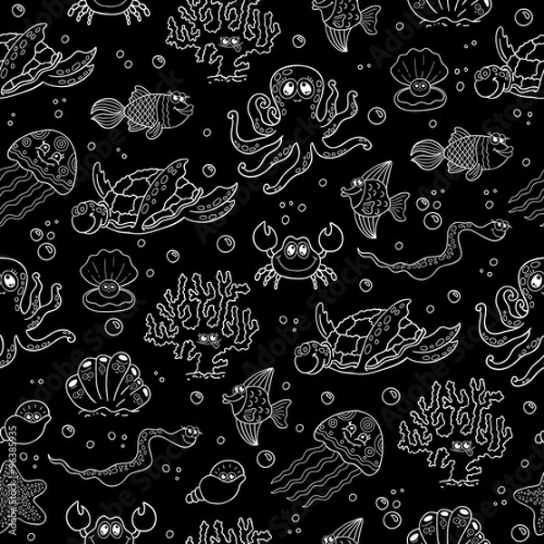 Fototapeta Seamless vector background with sea animals..