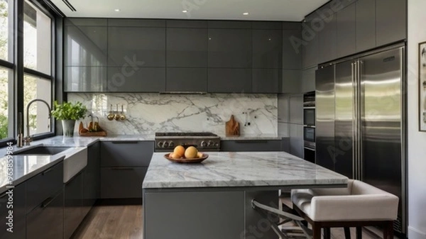 Obraz kitchen interior with fireplace