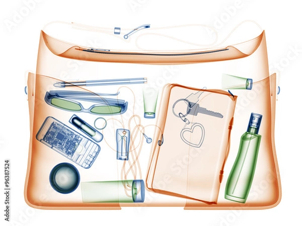 Fototapeta Woman hanbag under xray on security control.