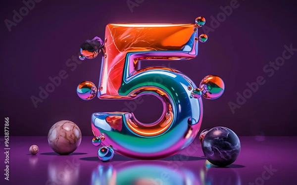 Obraz Number 5, five vibrant font 3d rendering