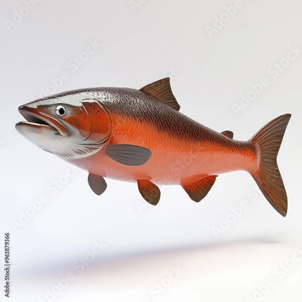 Fototapeta 3D cartoon. A salmon, on a solid white background